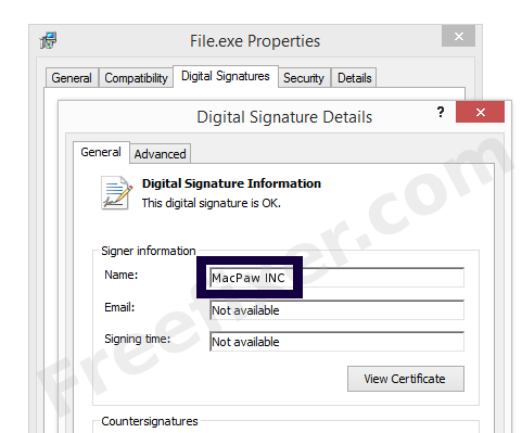 Screenshot of the MacPaw INC certificate